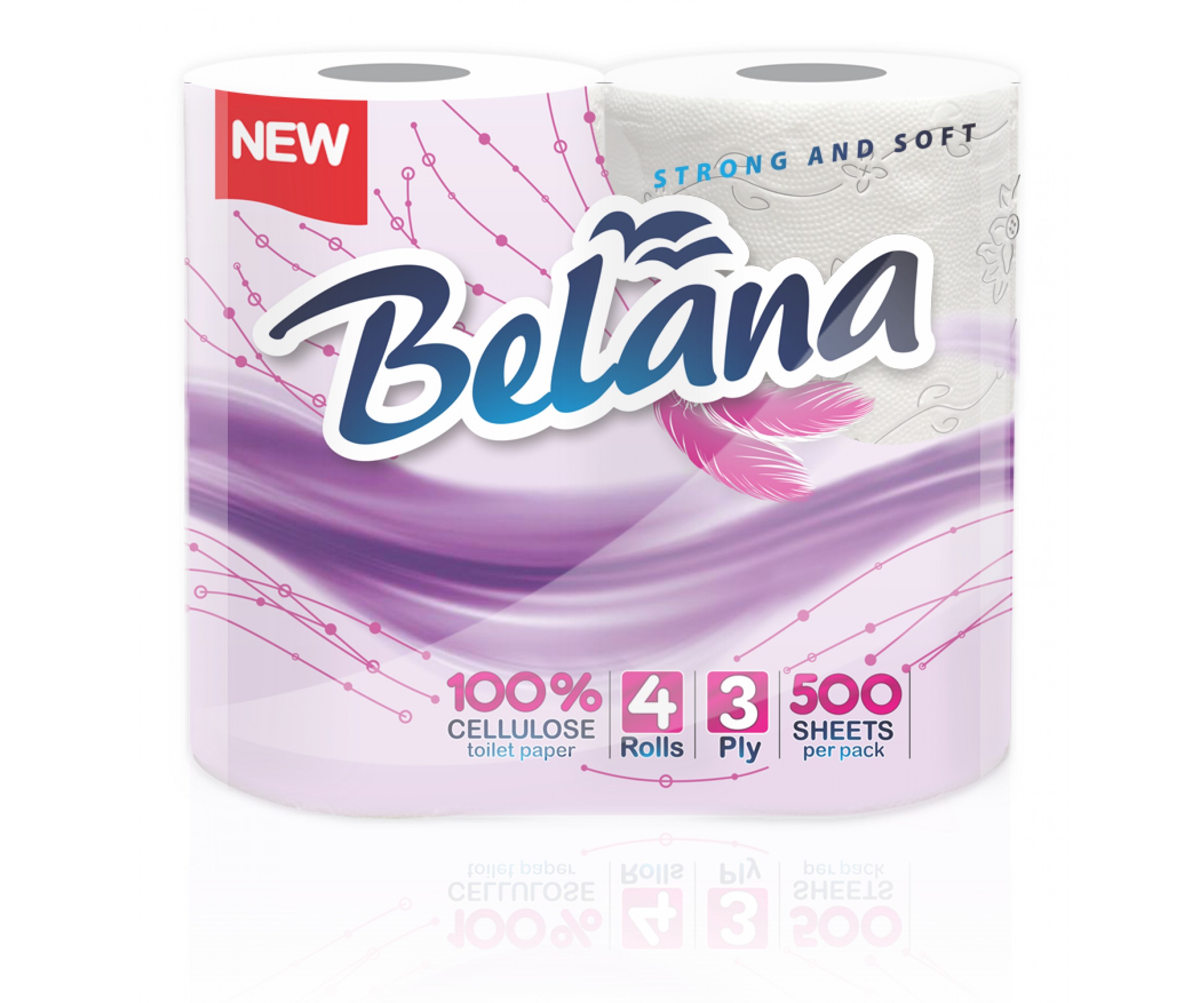 Тоалетна хартия Белана лилава, 4 ролки, 100% целулоза, 3 пласта, 125 къса
