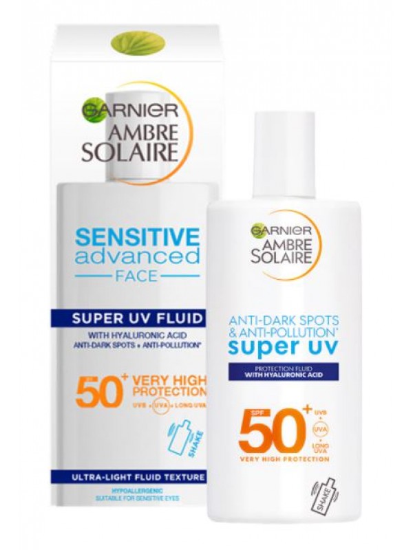 Слънцезащитен крем за лице Garnier Ambre Solaire Sensitive Advanced, SPF 50+, Анти-замърсявания, 40 мл